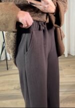 pantalon large marron femme style modeste côtelé