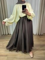 Chemise Ample Fluide à Col Froncé jaune pastel – Image 2